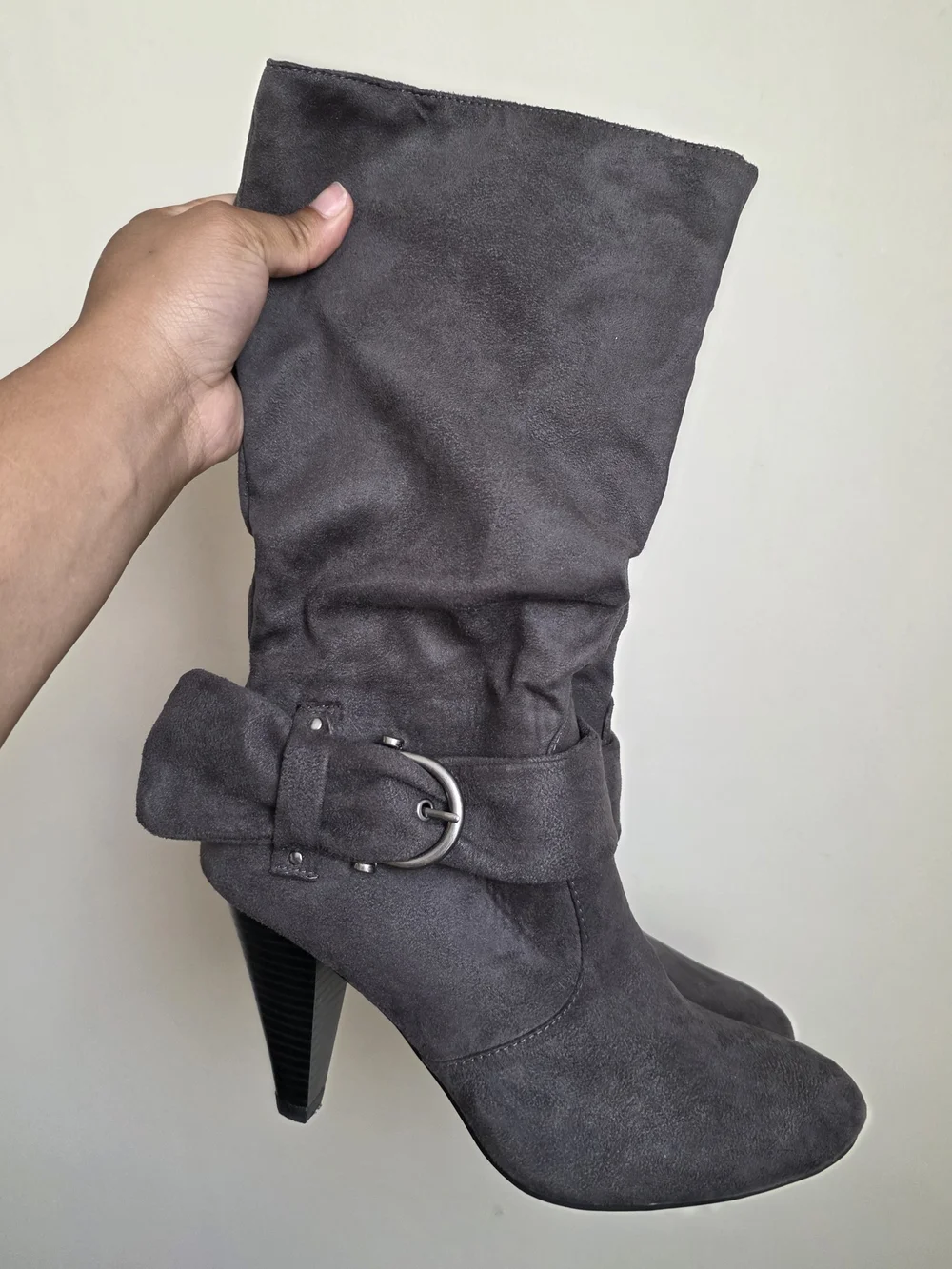 Apt. 9 Gray Suede Mid-Calf Heeled Boots